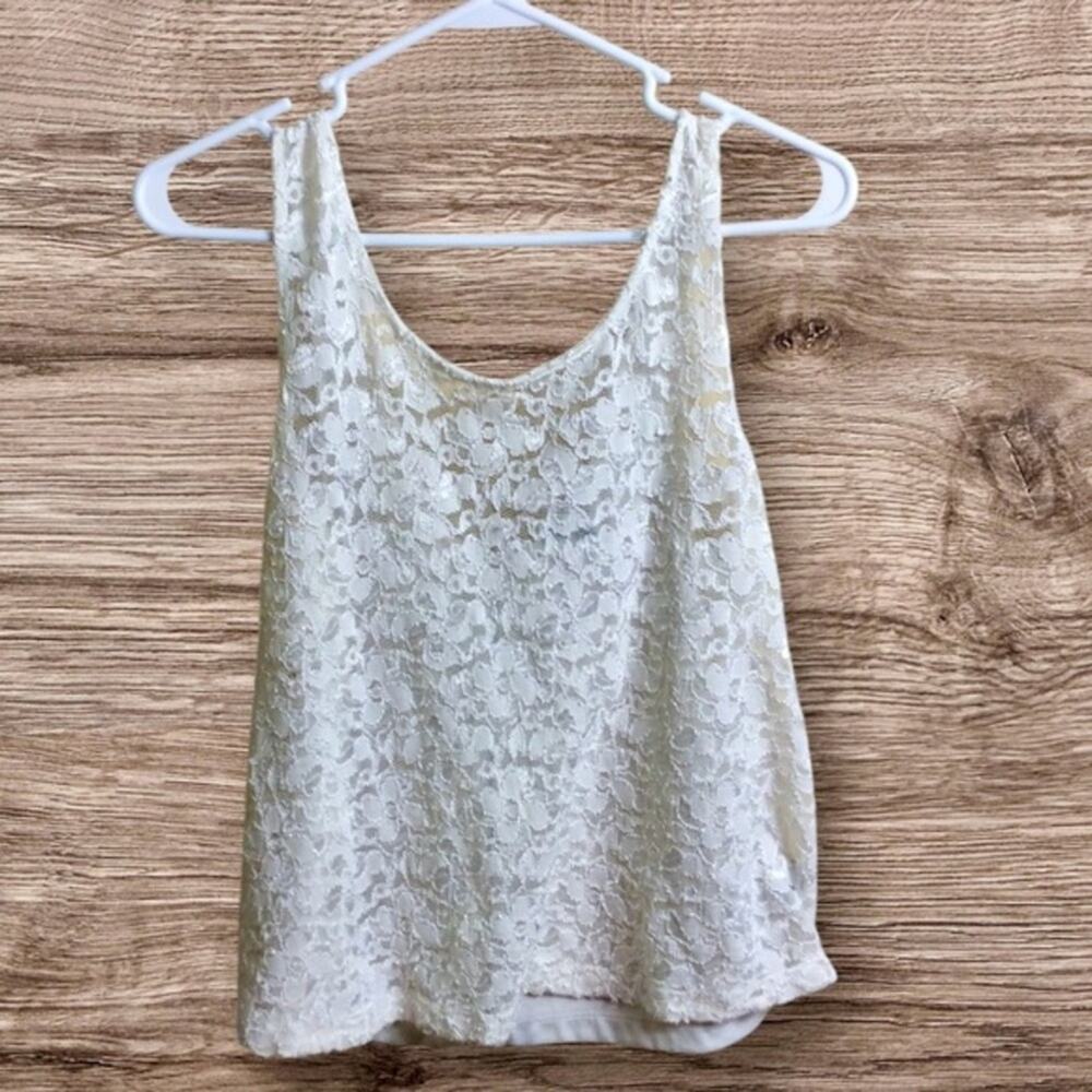 Charlotte Russe cream colored sheer front lace crop top medium